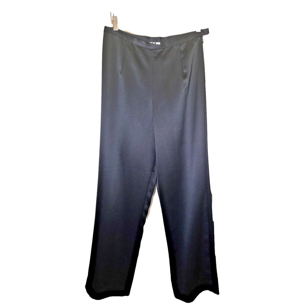 Vtg 90s YL Shiny Satin Wide Leg High Rise Pants Black Luxury USA  Size 10 Y.Le.V